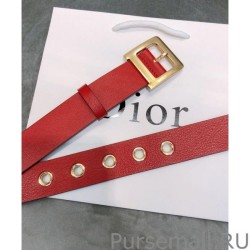 1:1 Mirror Christian Dior Women Diorquake Calfskin Belt Red