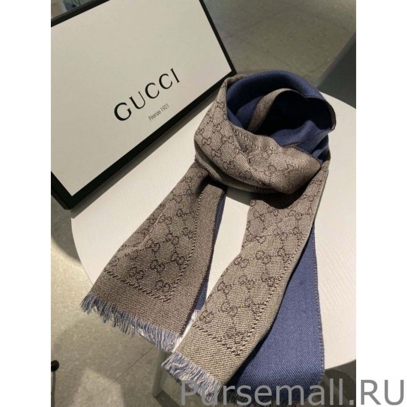 Inspired GG jacquard cashmere scarf 23 x 180 Dark Blue