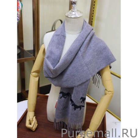 High Hermes Wide Horses cashmere scarf 32 x 180 Gray