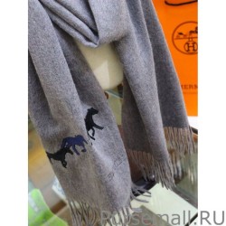 High Hermes Wide Horses cashmere scarf 32 x 180 Gray