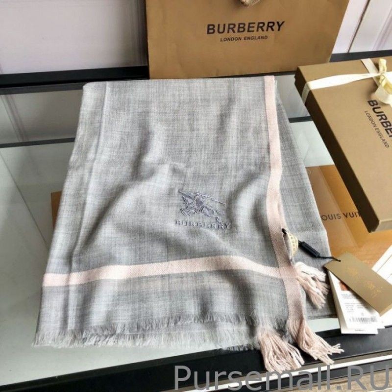 Perfect Burberry Cashmere Solid Color Thin Schawl 80 x 200 Gray