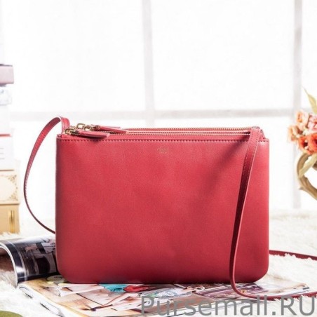 Replica Celine Large Trio Crossbody Bag In Red Calfskin