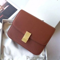 Designer Celine Medium Classic Box Bag In Brown Box Calfskin