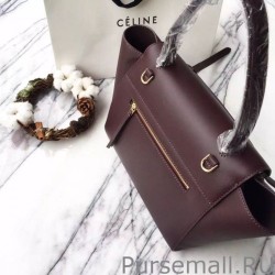 1:1 Mirror Celine Mini Belt Tote Bag In Burgundy Calfskin