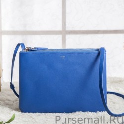 Best Celine Large Trio Crossbody Bag In Blue Calfskin