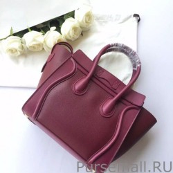 Top Quality Celine Mini Luggage Bag In Burgundy Goatskin