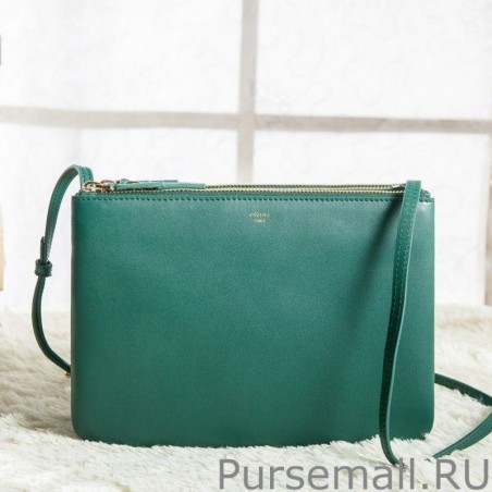 Copy Celine Large Trio Crossbody Bag In Green Calfskin