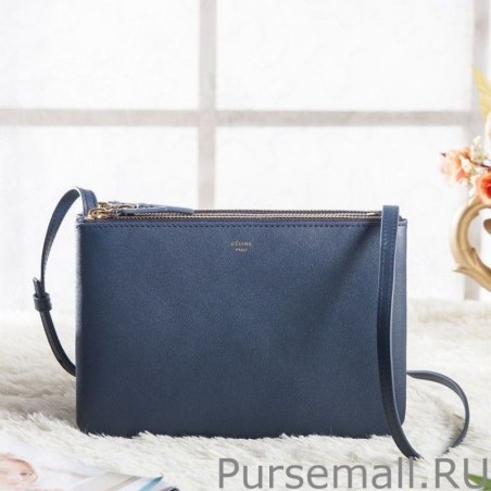 Inspired Celine Small Trio Crossbody Bag In Royalblue Calfskin