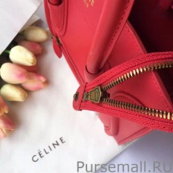 1:1 Mirror Celine Mini Luggage Bag In Red Calfskin