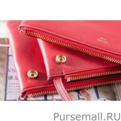 Luxury Celine Small Trio Crossbody Bag In Red Calfskin