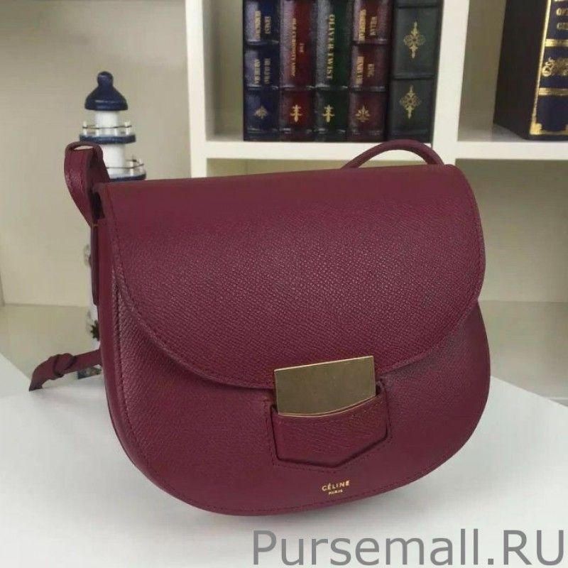 Cheap Celine Small Trotteur Bag In Bordeaux Grained Calfskin