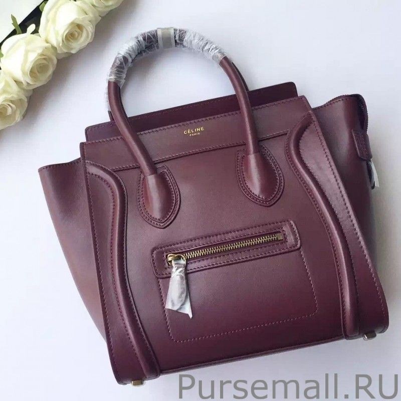 High Quality Celine Mini Luggage Bag In Burgundy Calfskin