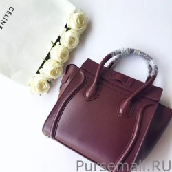 High Quality Celine Mini Luggage Bag In Burgundy Calfskin