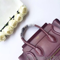 High Quality Celine Mini Luggage Bag In Burgundy Calfskin