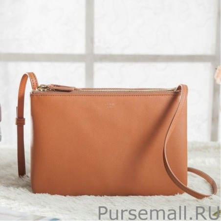 Top Celine Small Trio Crossbody Bag In Brown Calfskin