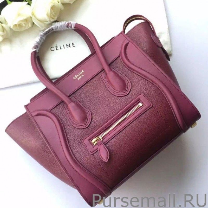 Top Celine Micro Luggage Bag In Burgundy Goatskin