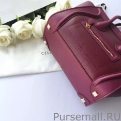 Top Celine Micro Luggage Bag In Burgundy Goatskin