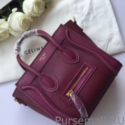 Wholesale Celine Nano Luggage Bag In Burgundy Goatskin Leather