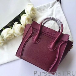 Wholesale Celine Nano Luggage Bag In Burgundy Goatskin Leather