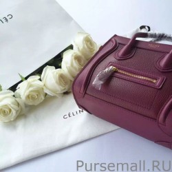 Wholesale Celine Nano Luggage Bag In Burgundy Goatskin Leather