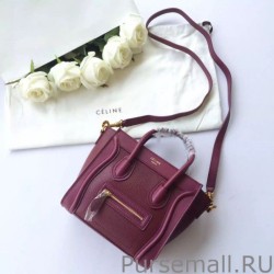 Wholesale Celine Nano Luggage Bag In Burgundy Goatskin Leather