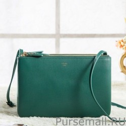 Replica Celine Small Trio Crossbody Bag In Green Calfskin