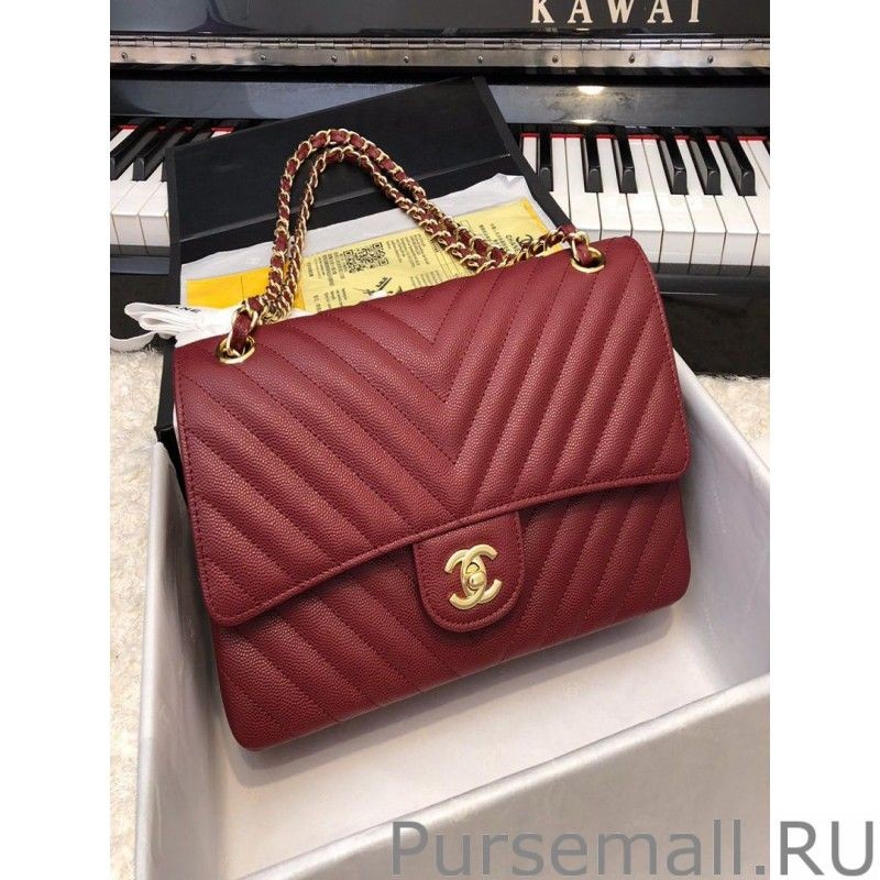 Replicas Chevron Tweed Medium Flap Bag A1112 Claret