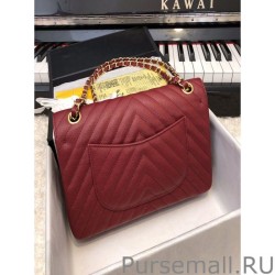 Replicas Chevron Tweed Medium Flap Bag A1112 Claret