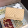 Perfect Chevron V Stitch Chain Wallet Leather A33814 Apricot