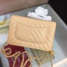 Perfect Chevron V Stitch Chain Wallet Leather A33814 Apricot