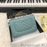 7 Star Chevron V Stitch Chain Wallet Leather A33814 Light Blue