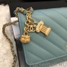 7 Star Chevron V Stitch Chain Wallet Leather A33814 Light Blue