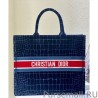 Best Christian Dior Book Tote Crocodile-Effect Embroidered Velvet Dark Blue