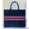 Best Christian Dior Book Tote Crocodile-Effect Embroidered Velvet Dark Blue