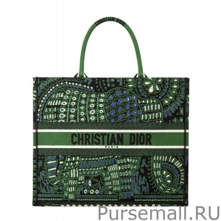 7 Star Christian Dior Book Tote Dior Animals Embroidered Canvas Bag Green