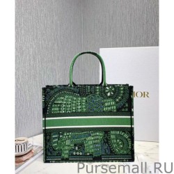 7 Star Christian Dior Book Tote Dior Animals Embroidered Canvas Bag Green