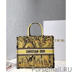 Cheap Christian Dior Book Tote Dior Animals Embroidered Canvas Bag Yellow