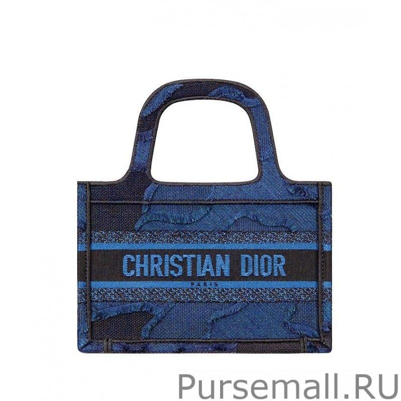 Top Quality Christian Dior Book Tote Mini Camouflage Embroidered Tote Dark Blue