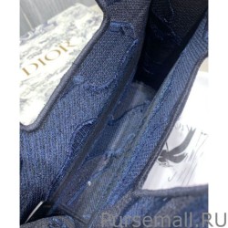 Top Quality Christian Dior Book Tote Mini Camouflage Embroidered Tote Dark Blue