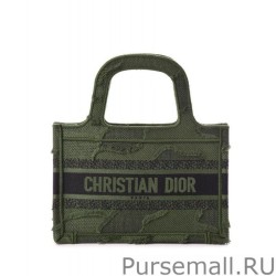 Perfect Christian Dior Book Tote Mini Camouflage Embroidered Tote Green