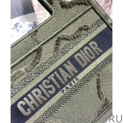 Perfect Christian Dior Book Tote Mini Camouflage Embroidered Tote Green