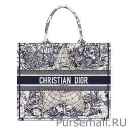 Cheap Christian Dior Book Tote Multicolor Dior Around the World Embroidery Blue