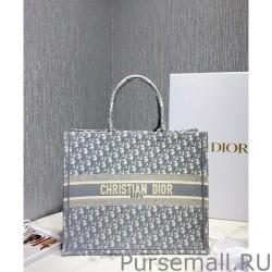 Luxury Christian Dior Book Tote With Dior Oblique Embroidery Gray