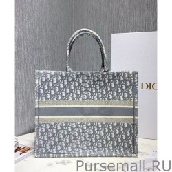 Luxury Christian Dior Book Tote With Dior Oblique Embroidery Gray