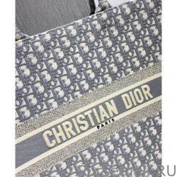 Luxury Christian Dior Book Tote With Dior Oblique Embroidery Gray