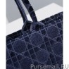 High Quality Christian Dior Cannage Embroidered Velvet Dior Book Tote Dark Blue