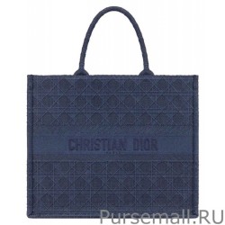 UK Christian Dior Cannage Embroidery Dior Book Tote Bag Dark Blue