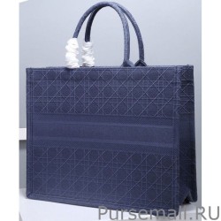 UK Christian Dior Cannage Embroidery Dior Book Tote Bag Dark Blue