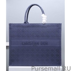 UK Christian Dior Cannage Embroidery Dior Book Tote Bag Dark Blue
