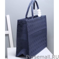 UK Christian Dior Cannage Embroidery Dior Book Tote Bag Dark Blue